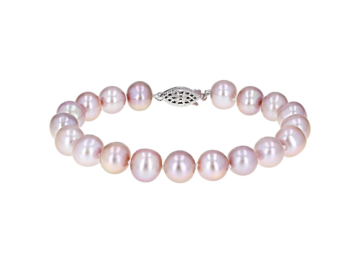 9-9.5mm Purple Cultured Freshwater Pearl Sterling Silver Line Bracelet