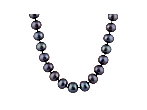 9-9.5mm Black Cultured Freshwater Pearl 14k Yellow Gold Strand Necklace