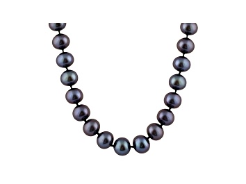 Picture of 9-9.5mm Black Cultured Freshwater Pearl 14k Yellow Gold Strand Necklace