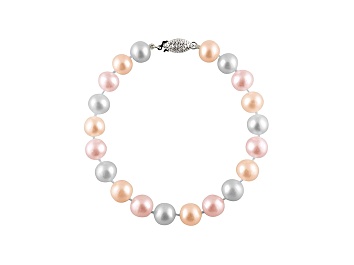 Picture of 8-8.5mm Multi-Color Cultured Freshwater Pearl Rhodium Over Sterling Silver Line Bracelet