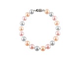 8-8.5mm Multi-Color Cultured Freshwater Pearl Rhodium Over Sterling Silver Line Bracelet