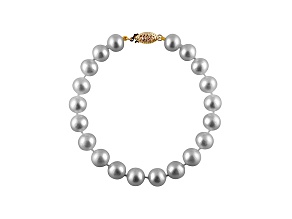 6-6.5mm Silver Cultured Freshwater Pearl 14k Yellow Gold Line Bracelet 8 inches