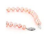 6-6.5mm Pink Cultured Freshwater Pearl Rhodium Over Sterling Silver Line Bracelet 8 inches