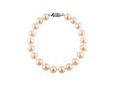 6-6.5mm Pink Cultured Freshwater Pearl Rhodium Over Sterling Silver Line Bracelet