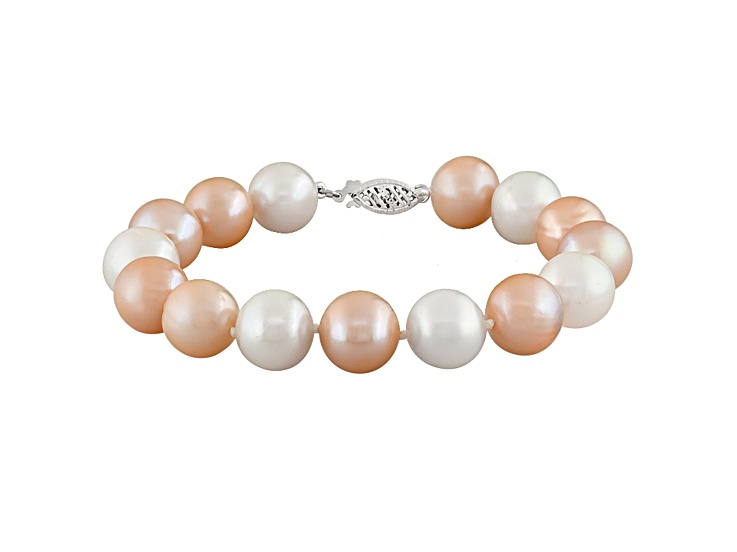 11-11.5mm Multi-Color Cultured Freshwater Pearl 14k White Gold Line Bracelet 7.25 inches