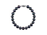 11-11.5mm Black Cultured Freshwater Pearl Rhodium Over Sterling Silver Line Bracelet