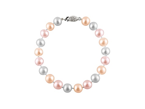 10-10.5mm  Cultured Freshwater Pearl Sterling Silver Line Bracelet 7 1/2 inches