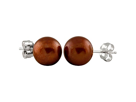 7-7.5mm Chocolate Cultured Freshwater Pearl 14k White Gold Stud Earrings