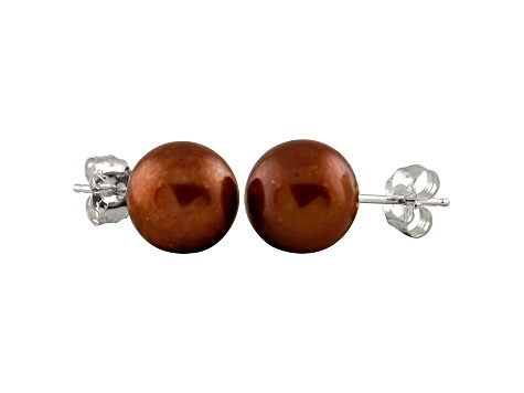 7-7.5mm Mocha Cultured Freshwater Pearl 14k White Gold Stud Earrings