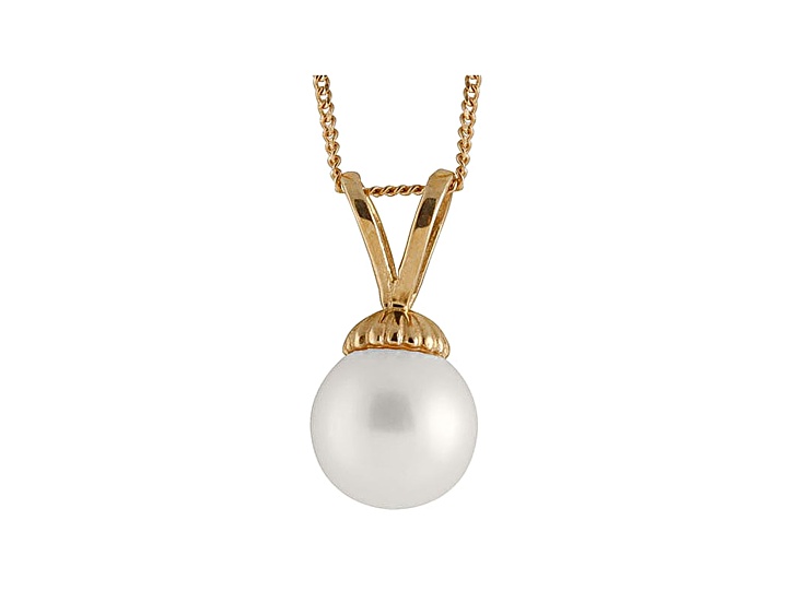 8-8.5mm White Cultured Freshwater Pearl 14k Yellow Gold Pendant With Chain