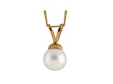8-8.5mm White Cultured Freshwater Pearl 14k Yellow Gold Pendant With Chain