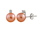 7-7.5mm Pink Cultured Freshwater Pearl With Diamond 14k White Gold Stud Earrings