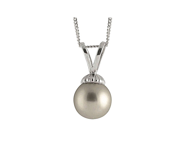 8-8.5mm Silver Cultured Freshwater Pearl 14k White Gold Pendant With Chain