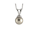 8-8.5mm Silver Cultured Freshwater Pearl 14k White Gold Pendant With Chain