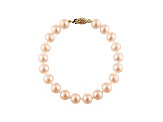 9-9.5mm Pink Cultured Freshwater Pearl 14k Yellow Gold Line Bracelet 8 inches