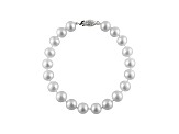 9-9.5mm White Cultured Freshwater Pearl Rhodium Over Sterling Silver Line Bracelet 7.25 inches