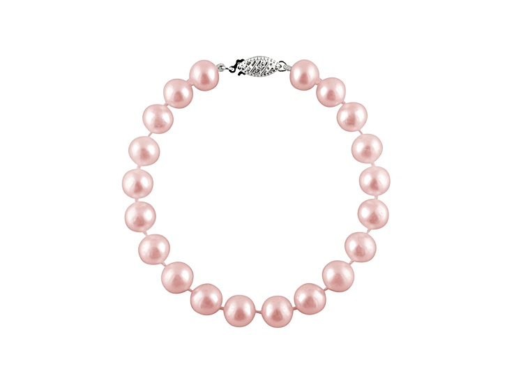 8-8.5mm Purple Cultured Freshwater Pearl 14k White Gold Line Bracelet 8 inches