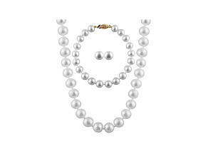 7-7.5mm White Cultured Freshwater Pearl 14k Yellow Gold Jewelry Set