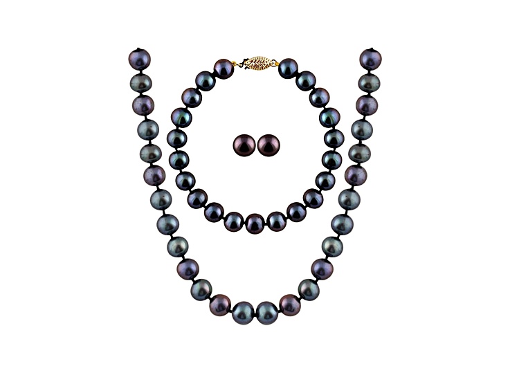 7-7.5mm Cultured Freshwater Pearl 14k Yellow Gold Jewelry Set