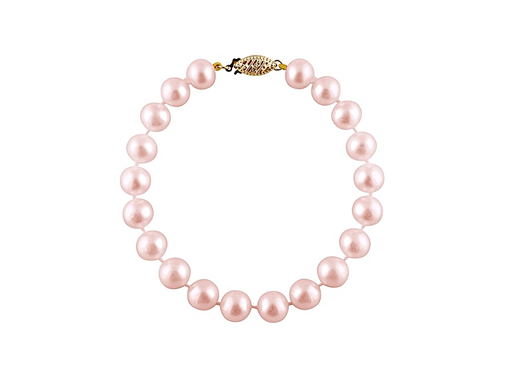 7-7.5mm Purple Cultured Freshwater Pearl 14k Yellow Gold Line Bracelet 8 inches