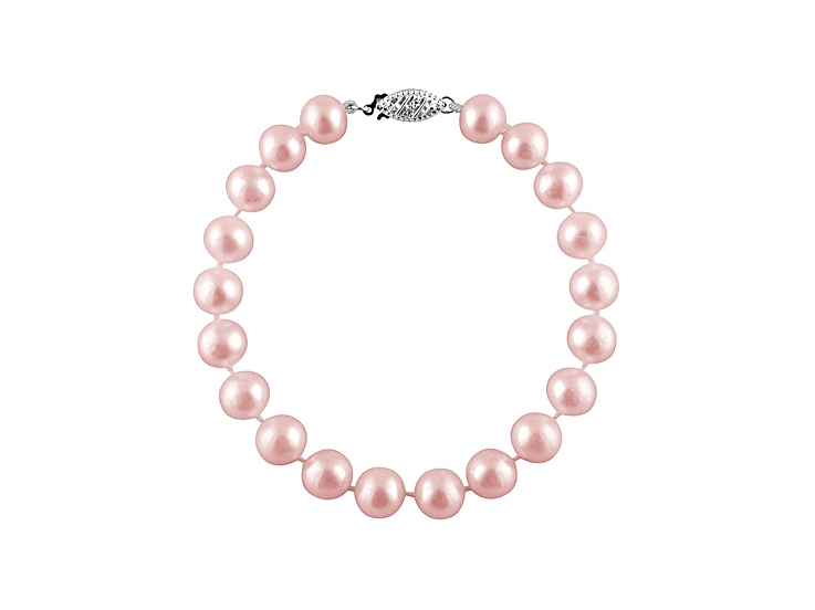 6-6.5mm Purple Cultured Freshwater Pearl 14k White Gold Line Bracelet