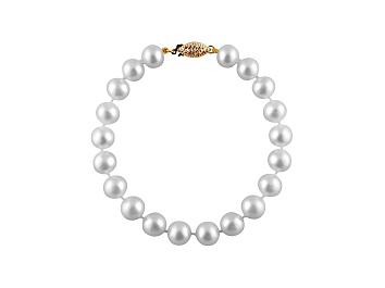 Picture of 10-10.5mm White Cultured Freshwater Pearl 14k Yellow Gold Line Bracelet 8 inches