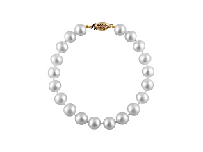 10-10.5mm White Cultured Freshwater Pearl 14k Yellow Gold Line Bracelet 8 inches