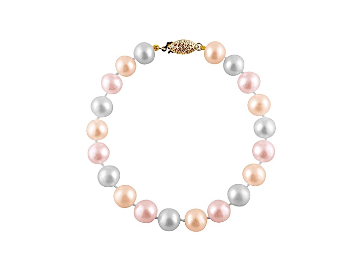 10-10.5mm  Cultured Freshwater Pearl 14k Yellow Gold Line Bracelet 7 1/2 inches