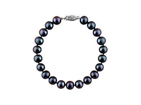 10-10.5mm Black Cultured Freshwater Pearl 14k White Gold Line Bracelet