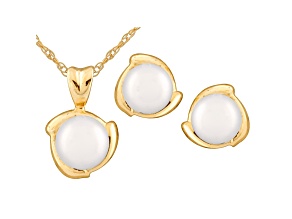 7-7.5mm Cultured Freshwater Pearl 14k Yellow Gold Jewelry Set