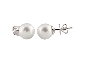 10-10.5mm White Cultured Australian South Sea Pearl 14k White Gold Stud Earrings