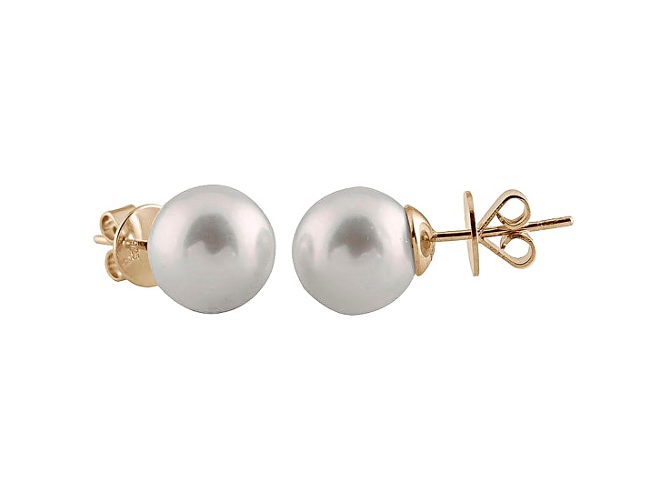 10-10.5mm White Cultured Australian South Sea Pearl 14k Yellow Gold Stud Earrings