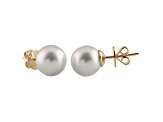 10-10.5mm White Cultured Australian South Sea Pearl 14k Yellow Gold Stud Earrings