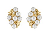 4-4.5mm White Cultured Freshwater Pearl With Diamond 14k Yellow Gold Earrings