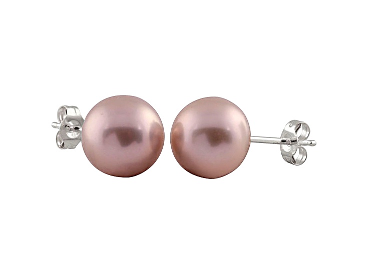 7-7.5mm Purple Cultured Freshwater Pearl 14k White Gold Stud Earrings