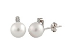 7-7.5mm Cultured Freshwater Pearl With Diamond 14k White Gold Stud Earrings