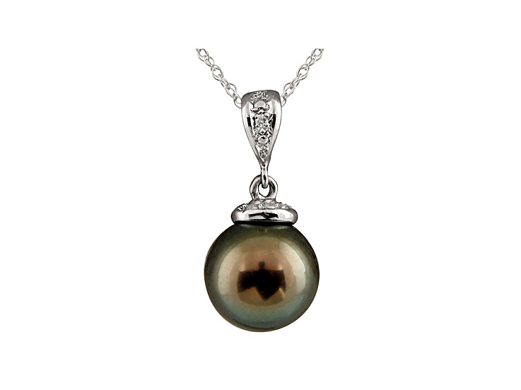 11-11.5mm Cultured Tahitian Pearl With Diamond 14k White Gold Pendant With Chain