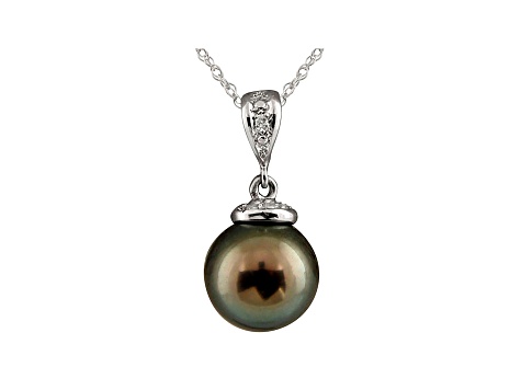 11-11.5mm Cultured Tahitian Pearl With Diamond 14k White Gold Pendant With Chain