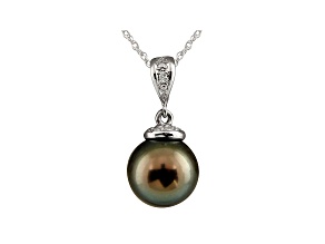 11-11.5mm Cultured Tahitian Pearl With Diamond 14k White Gold Pendant With Chain