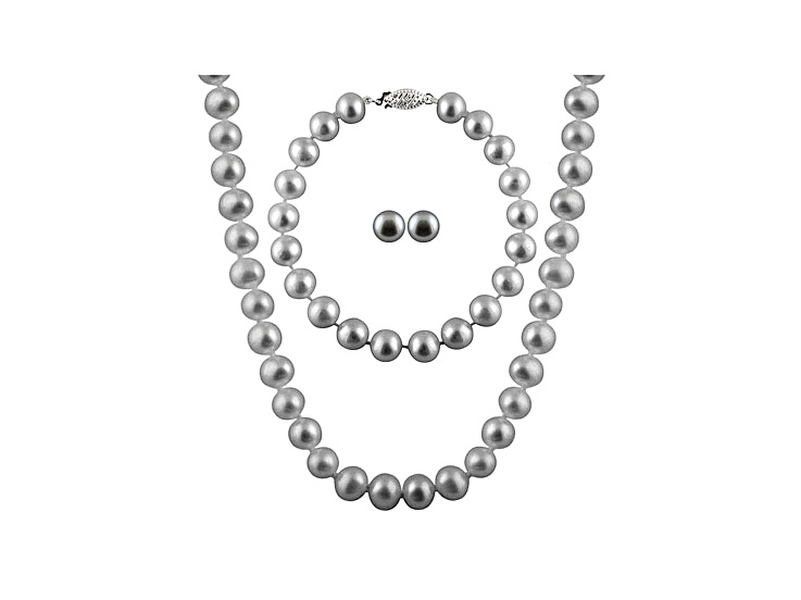 7-7.5mm Silver Cultured Freshwater Pearl Sterling Silver Jewelry Set