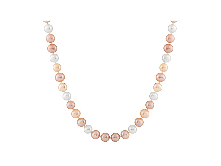 9-9.5mm Multi-Color Cultured Freshwater Pearl 14k White Gold Strand Necklace