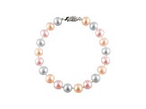 8-8.5mm Multi-Color Cultured Freshwater Pearl 14k White Gold Line Bracelet 7.25 inches
