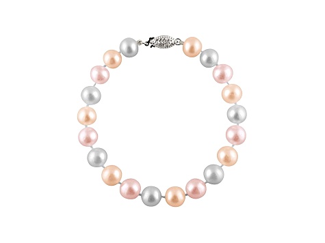 8-8.5mm Multi-Color Cultured Freshwater Pearl 14k White Gold Line Bracelet