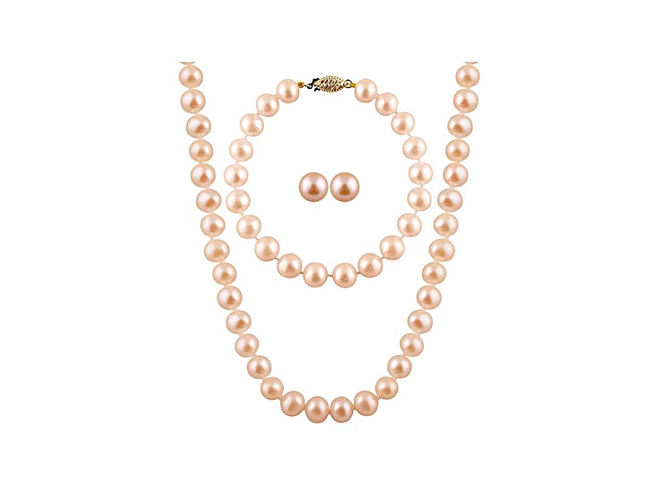 7-7.5mm Pink Cultured Freshwater Pearl 14k Yellow Gold Jewelry Set