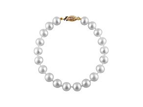7-7.5mm White Cultured Freshwater Pearl 14k Yellow Gold Line Bracelet 8 inches