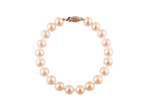 7-7.5mm Pink Cultured Freshwater Pearl 14k Yellow Gold Line Bracelet 7.25 inches