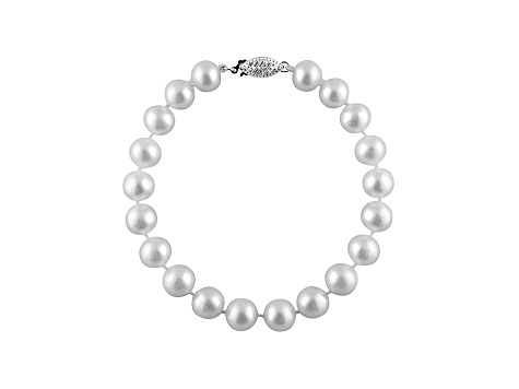 7-7.5mm White Cultured Freshwater Pearl Sterling Silver Line Bracelet 8 inches