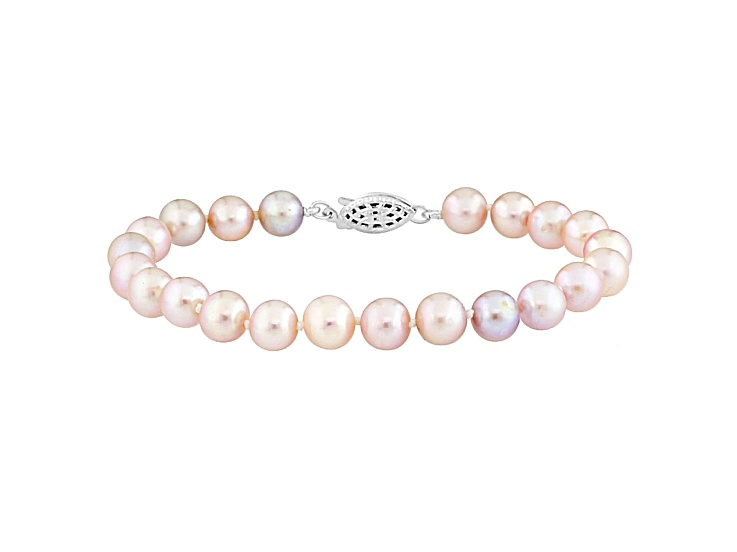 7-7.5mm Purple Cultured Freshwater Pearl Sterling Silver Line Bracelet 7.25 inches