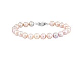 7-7.5mm Purple Cultured Freshwater Pearl Sterling Silver Line Bracelet 7.25 inches