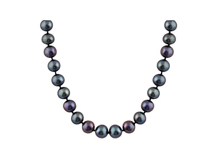 7-7.5mm Black Cultured Freshwater Pearl Sterling Silver Strand Necklace